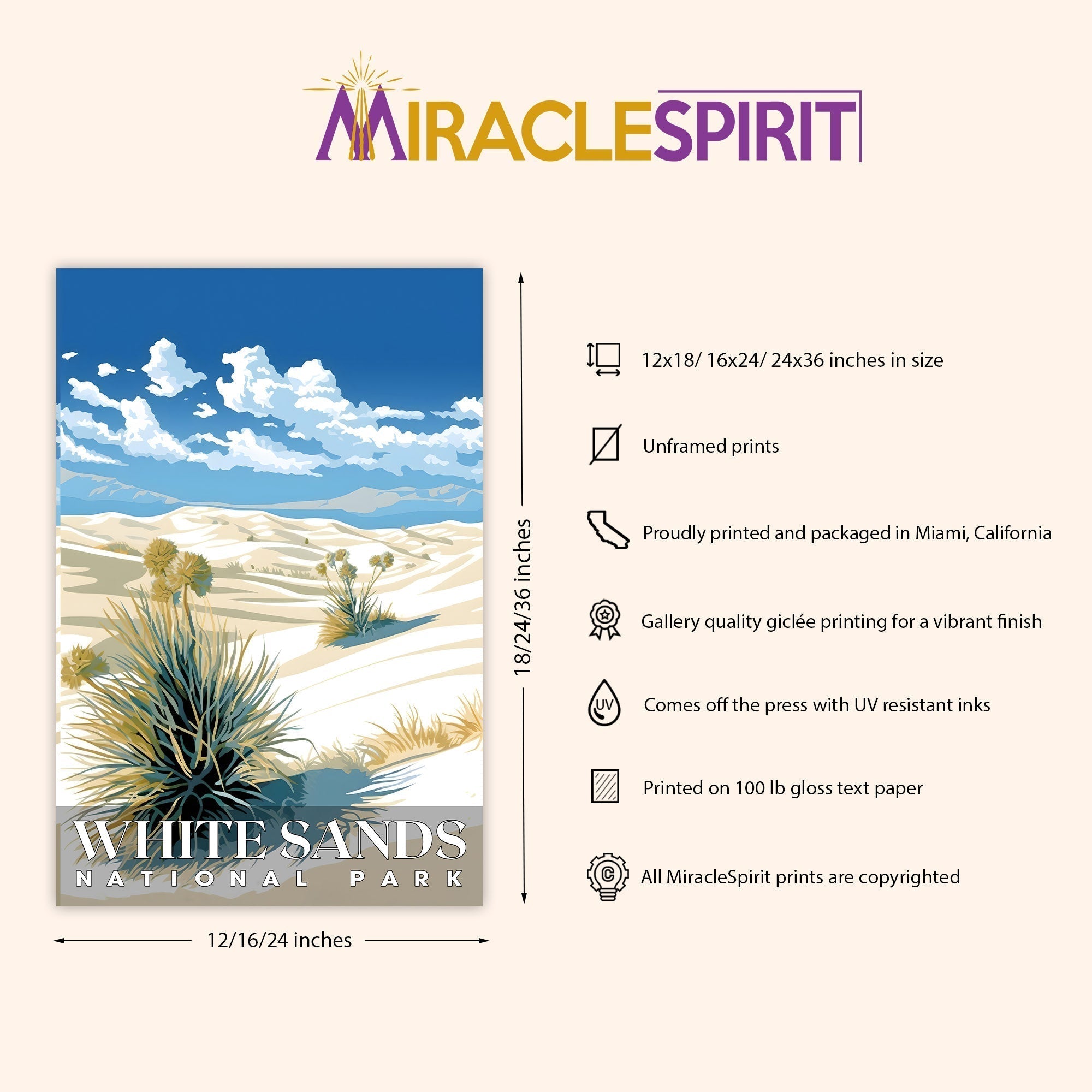 White Sands National Park, National Parks Wall Poster