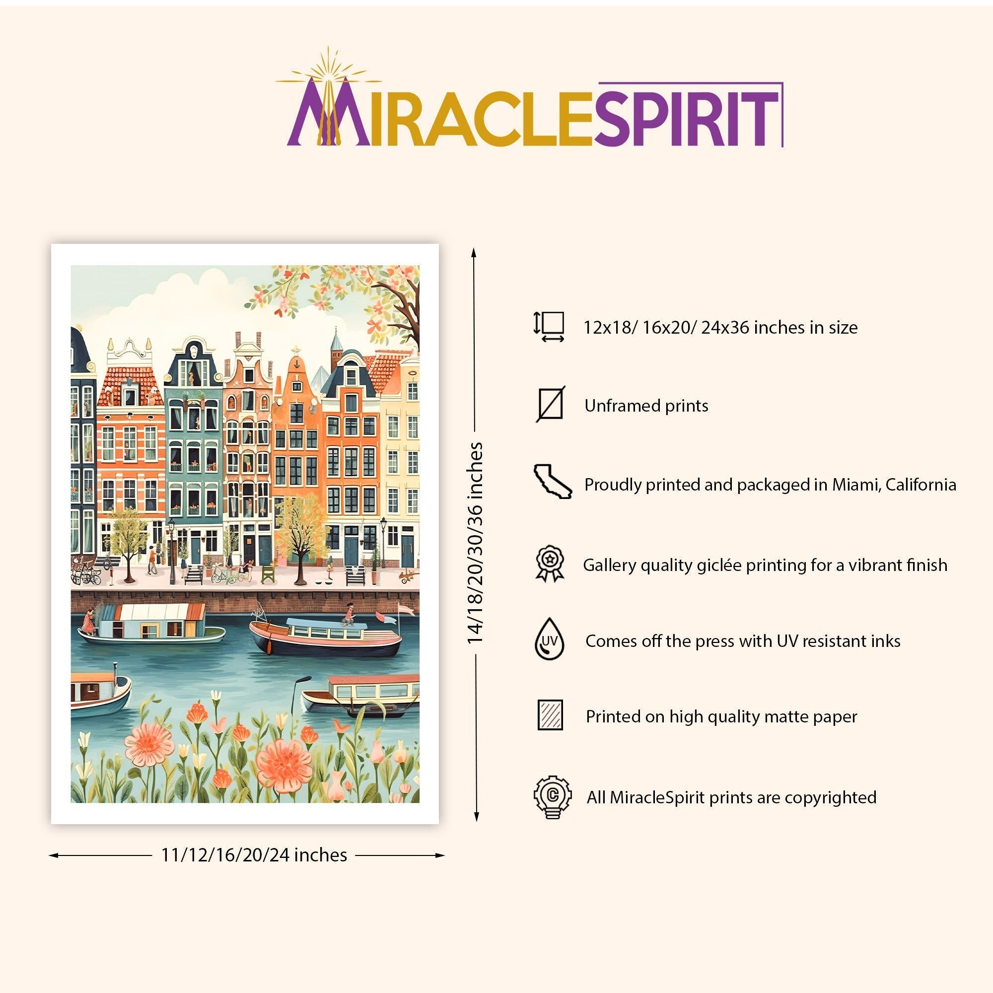Amsterdam Art Print, Travel Print, Travel Poster, Travel Gift, Housewarming Gift (UNFRAMED)